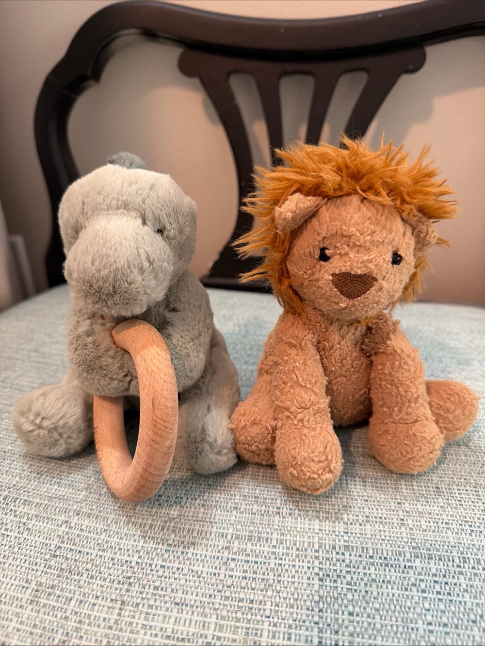 Lot Two Jellycat Fuddlewuddle Lion Soother & Shooshu Dino Wooden Ring Toy Rattle